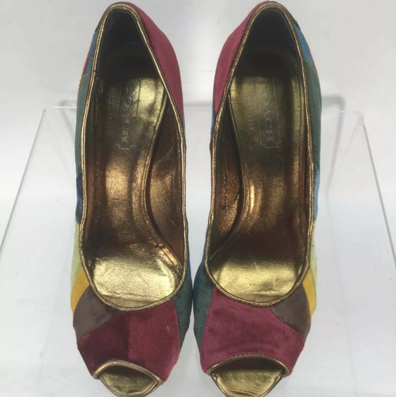 Coach Multicolored Velvet Logo Mosaic Open Toe NWT - Picture 3 of 6